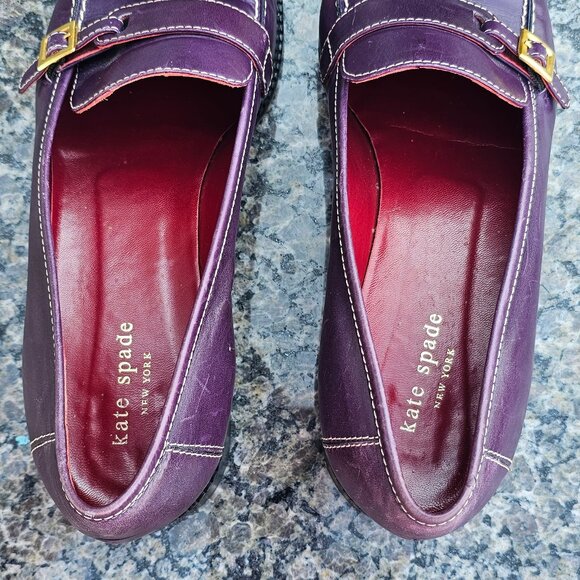 RARE Kate Spade Loafers Burgandy Size 9M Gold Hardware Leather Red Sole - Picture 5 of 6